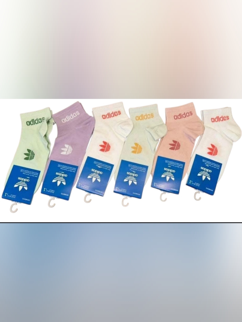❌adidas Low-Cut Athletic Socks - Pastel Green, Lavender, Yellow, Peach, White